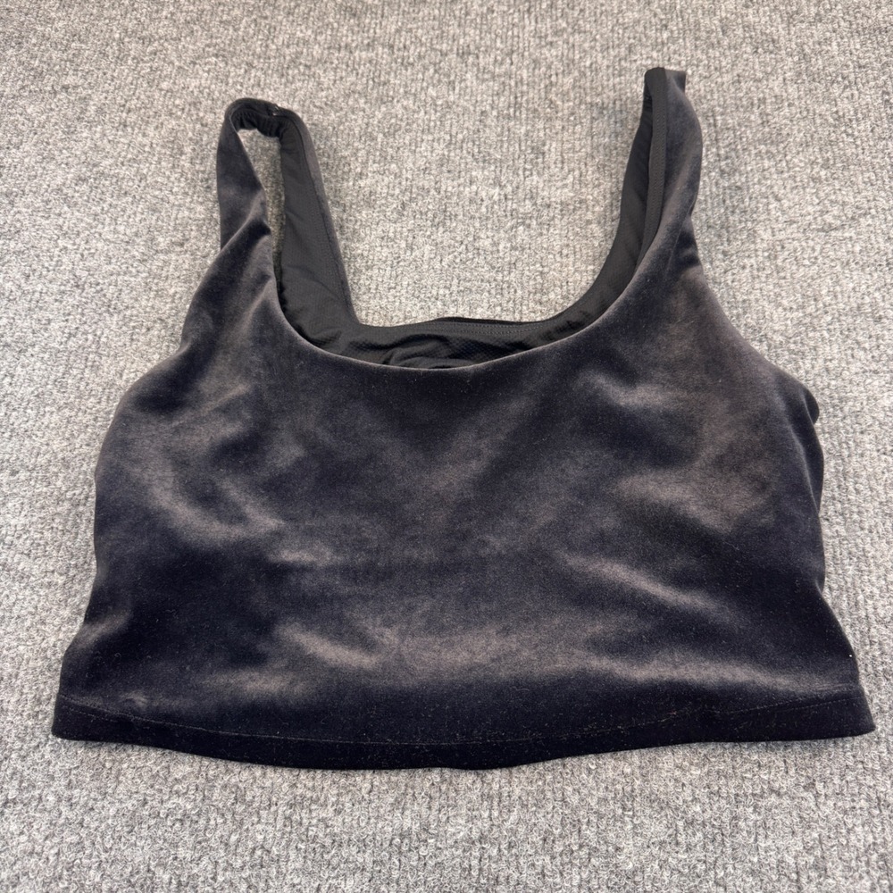Athleta Velvet Sports Bra Women Small Black Excellent Open Back Crop Top